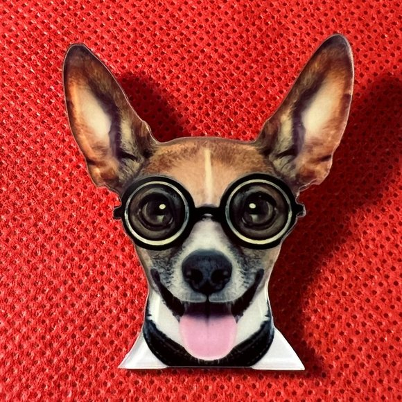 Chihuahua in Goggles Acrylic Pin Brooch Backpack Pin - Picture 1 of 4